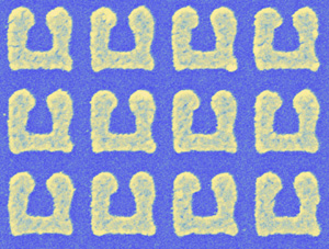 Die Strukturen aus Silber sind ungefähr 0,5 Mikrometer groß und arbeiten wie ein Schwingkreis aus Kondensator und Spule. Foto: Linden/KIT