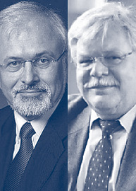 Vlnr.: Prof. Dr. Eberhard Umbach, Vorstandsvorsitzender des Forschungszentrums Karlsruhe, und Prof. Dr. Horst Hippler, Rektor der Universität Karlsruhe, bilden die neue Doppelspitze des Karlsruher...