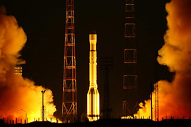 Start der Proton Rakete mit 3 Glonass M Satelliten. Bild: ROSKOSMOS, www.federalspace.ru