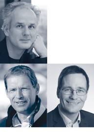 Oben links: Prof. Dr. Nikolaus Rajewsky (MDC), unten links: Prof. Dr. Ulf Riebesell (GEOMAR), unten rechts: Prof. Dr. Peter Sanders (KIT).