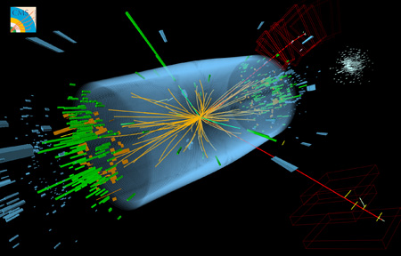 Traces of the newly discovered particle in the CMS detector. Photo: CMS Collaboration, CERN