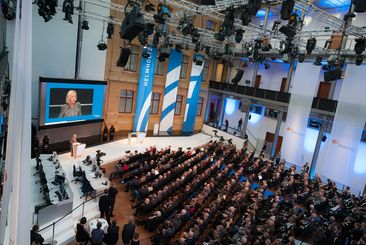 Johanna Wanka, Bundesministerin für Bildung und Forschung, auf der Jahrestagung. Bild: Helmholtz/H. Scherm