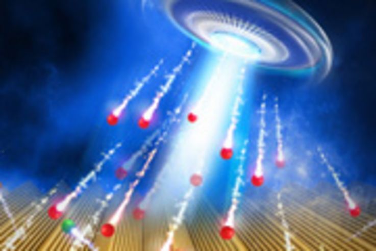 Angriff aus dem All? Die Ionenquelle sieht in der grafischen Darstellung einem UFO ähnlich. Mit ihrem Ionenstrahl erzeugen Forscher selbstorganisierte Nanostrukturen. Bild: SIMIT, Chinesische Akademie der Wissenschaften